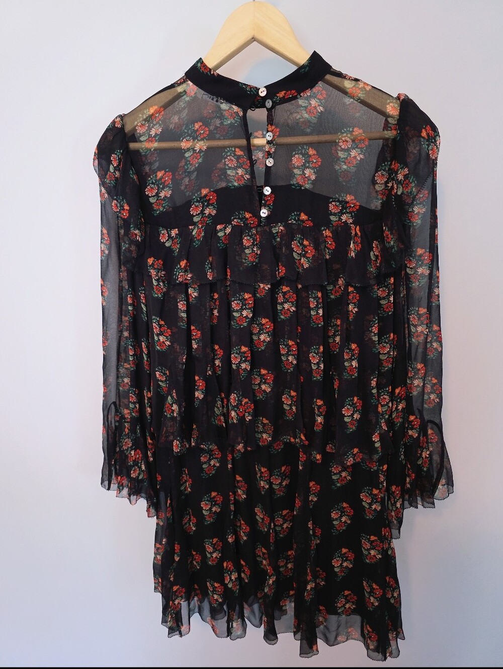 Doen Alette Romantic 100% Silk Sheer Dress In Paisley Floral Black Size Medium - Picture 10 of 14